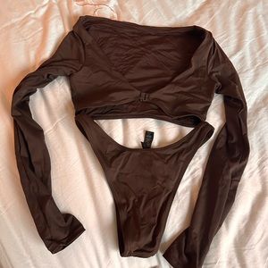 SKIMS Chocolate Brown Long Sleeve Bikini Set
